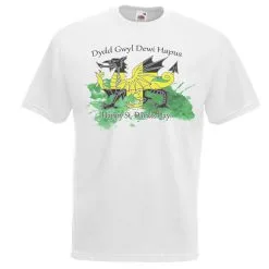 Mens White Cymru St. Davids Day Flag Welsh Dragon T-Shirt Y Ddraig Goch