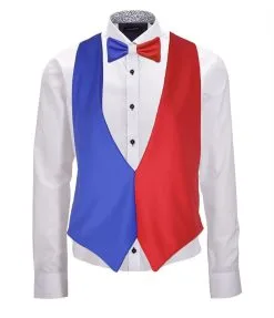 Adults France French National Flag Backless Waistcoat & Bowtie Fancy Dress [2 Sizes]