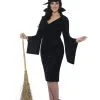 Ladies Black Curves Witch Fancy Dress Costume With Dress & Hat 06102015