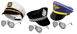 Police Captain Sargeant Sailor Captain Airline Pilot Peaked Hat & Glasses Fancy Dress Kit