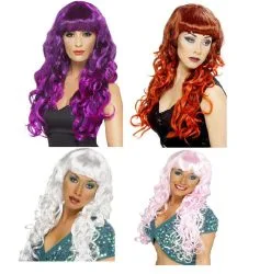 Ladies Coloured Curly Siren Mermaid Halloween Fancy Dress Wigs