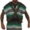 Adults Authentic Green & White Mexican Bandit Poncho Gringo Fancy Dress Set