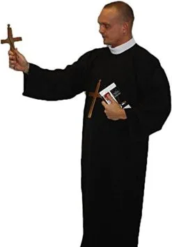 Adults Vicar Priest Robes & Cross Religious Holy Man Stag Night Stag Party Fancy Dress Costume [2 Sizes]