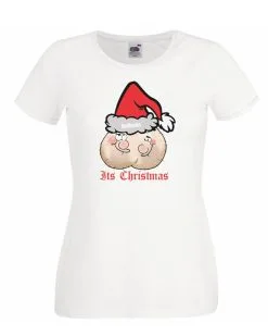 Ladies White Bollocks It's Christmas Funny Xmas Gift T-Shirt