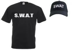 Unisex Black SWAT Police Riot Team Special Forces Squad Cap & T-Shirt Set