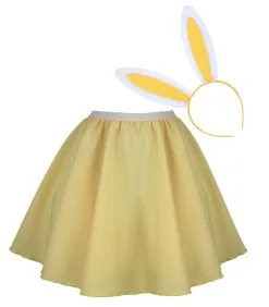 Ladies Pastel Yellow Bunny Girl Skater Skirt Set Cute Easter Fancy Dress Costume