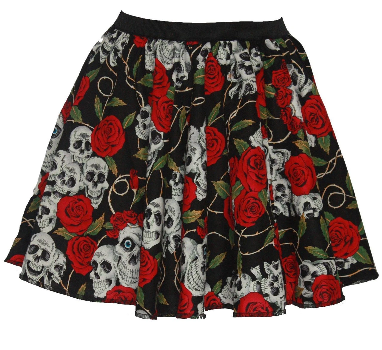 Childs Girls Halloween 15" Day Of The Dead Skulls & Roses Fancy Dress Skater Skirt 2 Childs Girls Halloween 15" Day Of The Dead Skulls & Roses Fancy Dress Skater Skirt - Image 2