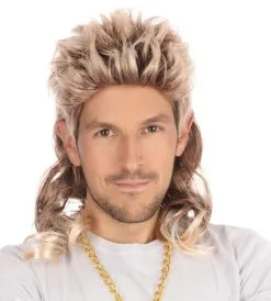 Adults 1980's Blonde & Ginger Two Tone Budget Mullet Fancy Dress Wig