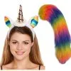 Unicorn Headband & Multicolored 20" Or 30" Faux Fur Tail Fancy Dress Costume Accessory