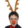 Reindeer Set Stag Horns Antlers Flashing Nose Bow Tie