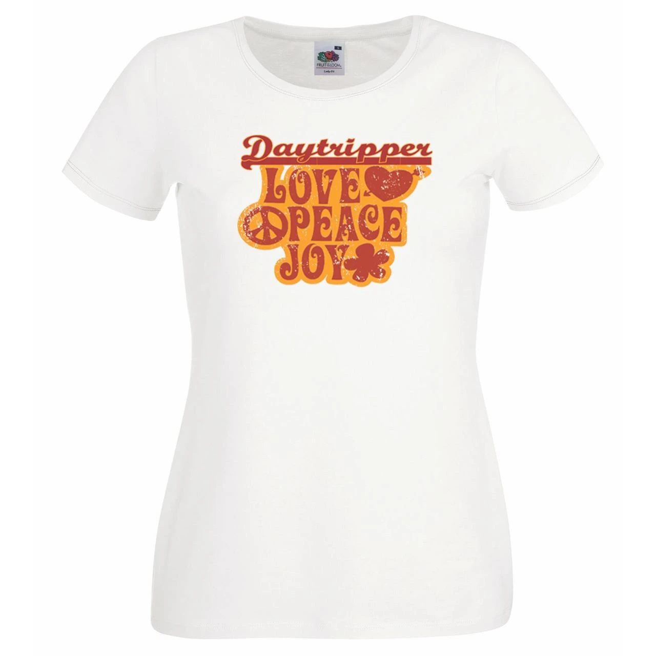 Ladies White Daytripper T-Shirt Shirt Love Peace Joy LSD Festival 1 Ladies White Daytripper T-Shirt Shirt Love Peace Joy LSD Festival
