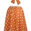 Ladies 22" Orange & White Polka Dot Rock & Roll Skirt & Necktie Fancy Dress