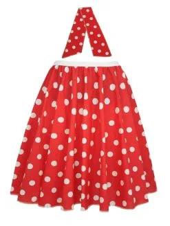 Ladies 22" Red & White Polka Dot Rock & Roll Skirt & Necktie Fancy Dress