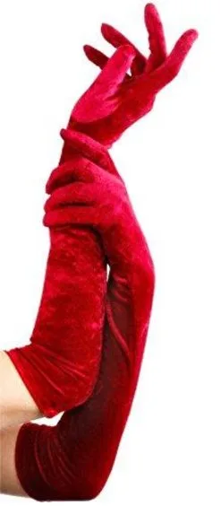 Sheer Desires Red Velveteen Elbow Length Gloves Charleston 20's Fancy Dress