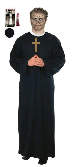 Adults Vicar Priest & Halloween Latex FX Makeup Kit Religious Fancy Dress Costume [2 Sizes]