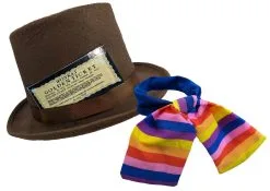 Adults Chocolate Factory Boss Top Hat, Cravat & Golden Ticket World Book Day Movie Fancy Dress Costume Accessory