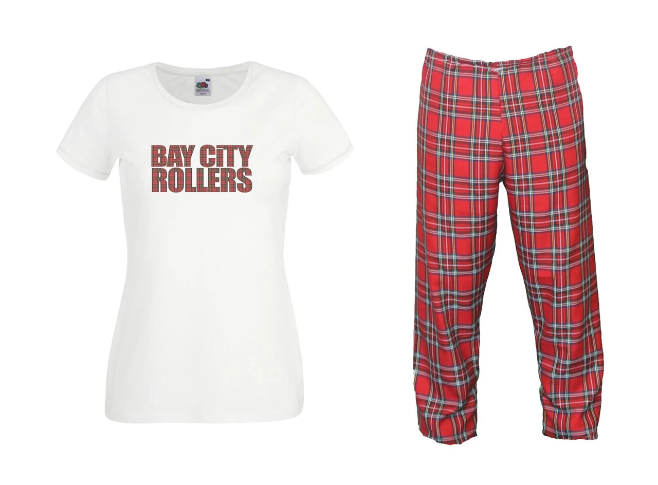 Ladies 1970s Bay City Rollers T-shirt & Tartan Fancy Dress Rock Pop Trousers 1 Ladies 1970s Bay City Rollers T-shirt & Tartan Fancy Dress Rock Pop Trousers