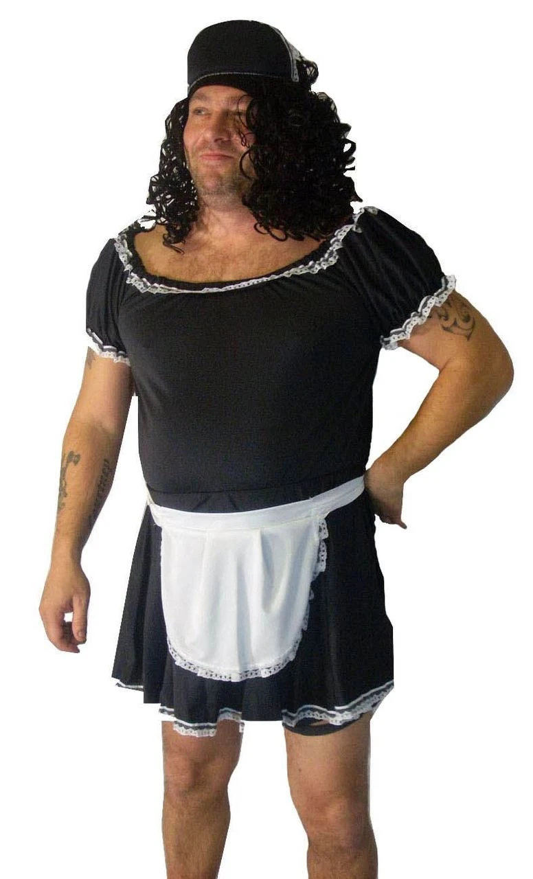Mens Funny French Maid Stag Night Party Fancy Dress Male Costume 1 Mens Funny French Maid Stag Night Party Fancy Dress Male Costume