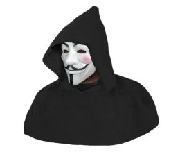 Adults Unisex Anonymous V For Vendetta Mask & Black Fleece Hood Guy Fawkes