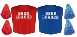 Mens Stag Night Beer Leader Crop Top & Poms Belly Top Cheer Leader Fancy Dress