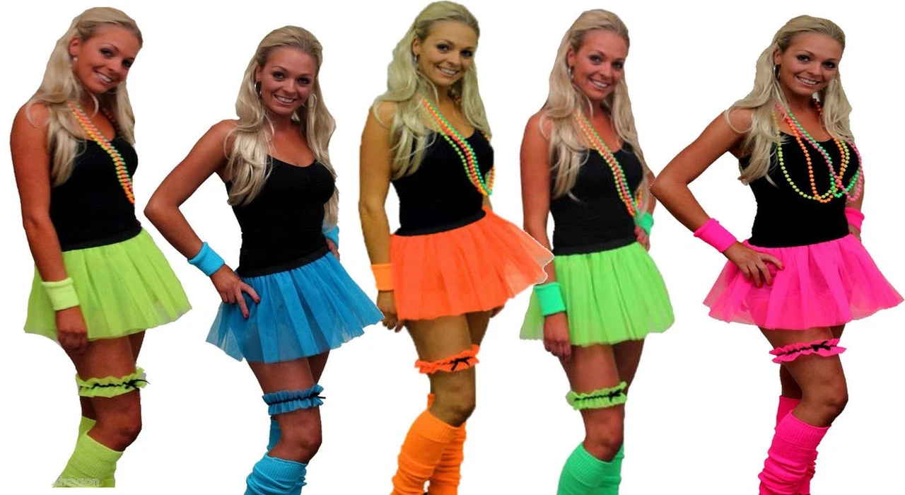 Womens Neon Coloured Pleated 4 Pcs Tutu Skirt Fancy Dress Sets 1 Womens Neon Coloured Pleated 4 Pcs Tutu Skirt Fancy Dress Sets