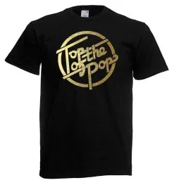 Unisex Black 1970s 80s 90s Top Of The Pops Gold Vinyl Music T-Shirt
