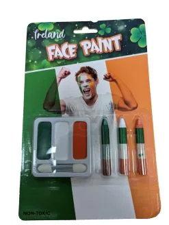 Ireland Supporters Face Paint Green White Orange Non Toxic Palette Fancy Dress Accessory