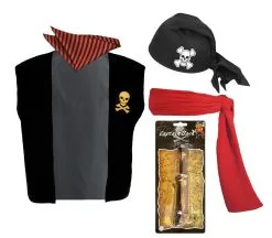 Adults Red & Black Stripe Pirate Fancy Dress Golden Skull Waistcoat & Bandanna -Halloween Shop 89b84aba 4f3c 4aaf 939e bfe1173777cc 86832.1659523396