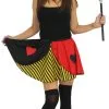 Ladies Queen Of Hearts Yellow Striped 15" Skater Skirt Wonderland Fancy Dress