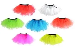 12" Neon Cyber Tutu With Black Waistband Ladies 1990's Rave Tutu Coloured Fancy Dress
