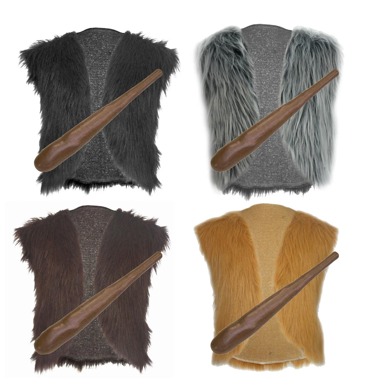 Unisex Caveman Prehistoric Waistcoat & Club Animal Fur Fancy Dress Set 1 Unisex Caveman Prehistoric Waistcoat & Club Animal Fur Fancy Dress Set