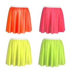 Ladies Neon Full Circle 15 Inch Skater Skirts 1980's Rave Festival Fancy Dress