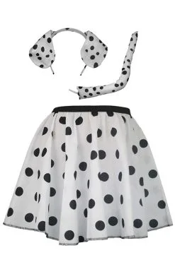 Womens White & Black 15" Dalmatian Dog Skater Skirt & Accessory Kit