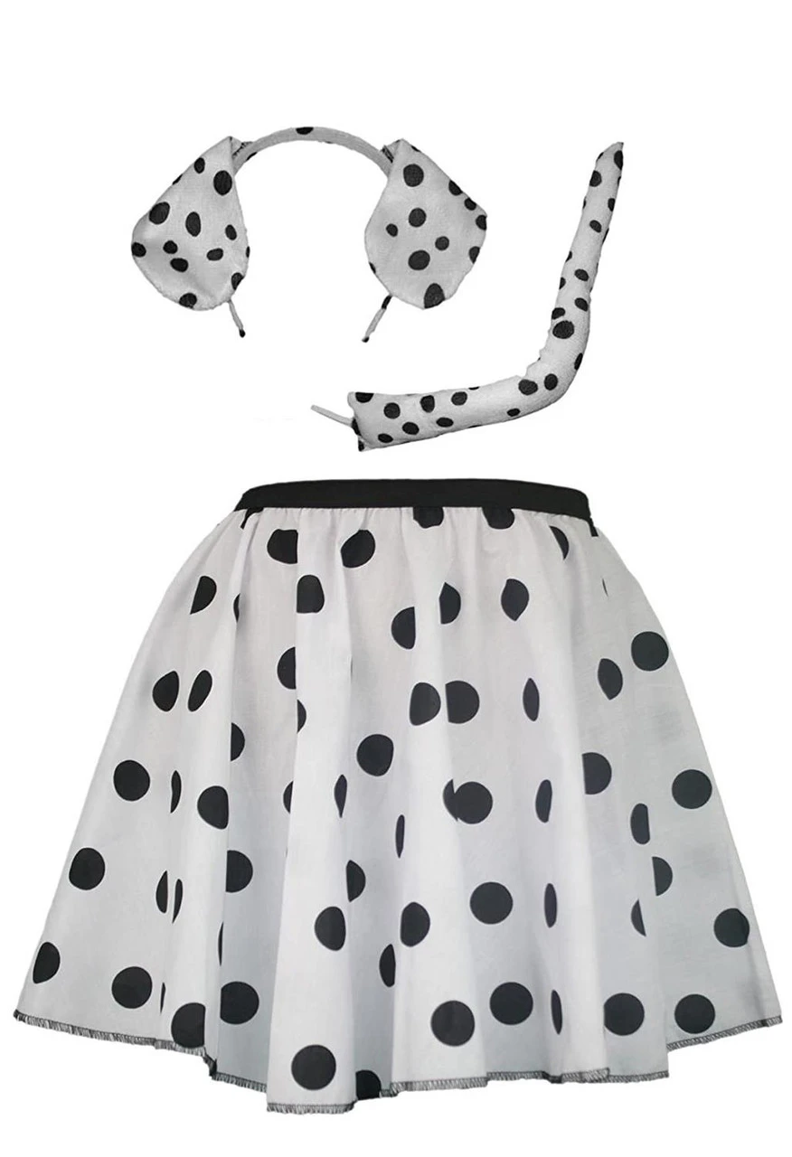 Womens White & Black 15" Dalmatian Dog Skater Skirt & Accessory Kit 1 Womens White & Black 15" Dalmatian Dog Skater Skirt & Accessory Kit