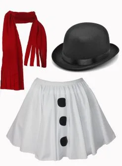 Kids White Snowgirl Snowman Snow Children Childrens Christmas Xmas Outfit Costume Red Scarf