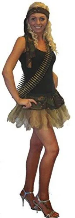 Ladies Camouflage Cyber Tutu Skirt, Bullet Belt & Sash Army Hen Party Fancy Dress [One Size UK 8-12]