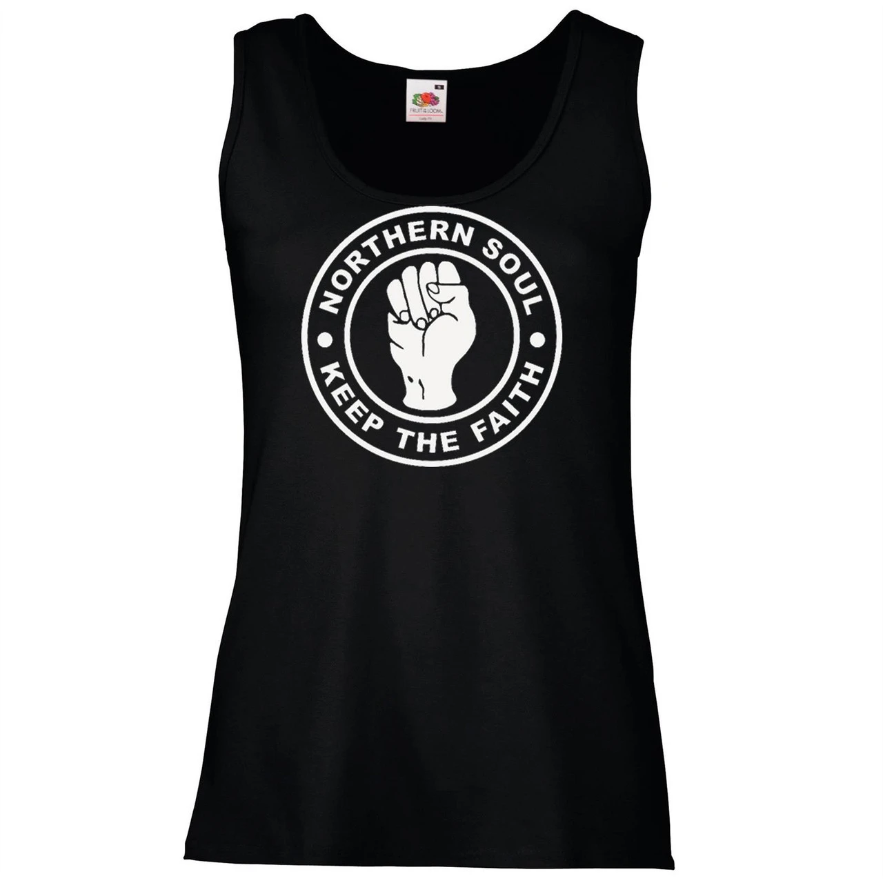 Ladies Black Northern Soul Keep The Faith 1960's Raised Fist Music Genre Vest 1 Ladies Black Northern Soul Keep The Faith 1960's Raised Fist Music Genre Vest
