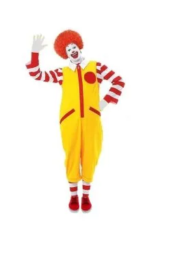 Mens Ronald The Fast Food Clown Red & Yellow Fancy Dress Costume Without Shoes