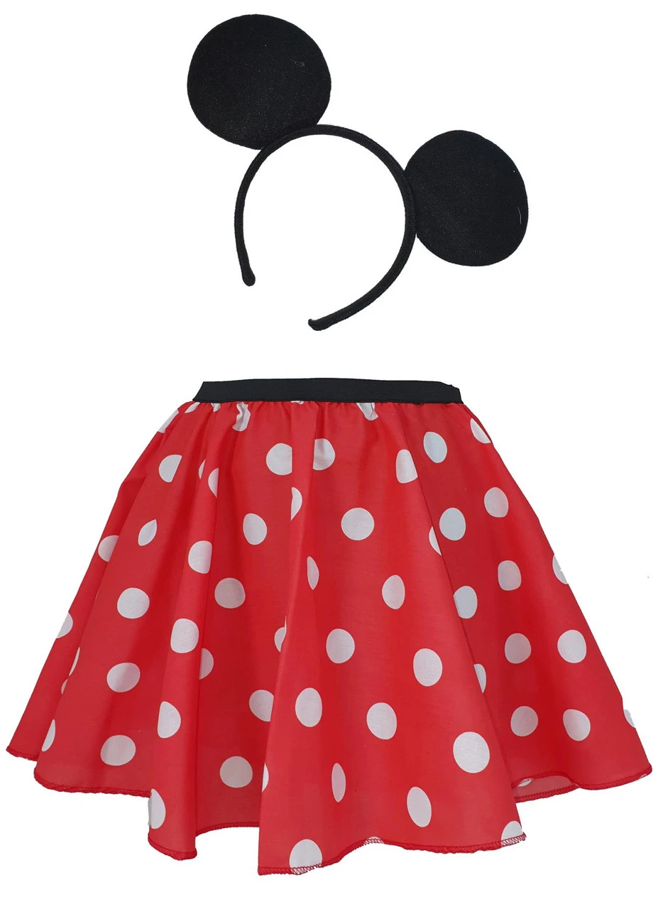 Adults 15" Mini Polka Dot Cartoon Mrs Mouse Skater Skirt & Ears Set Fancy Dress 4 Adults 15" Mini Polka Dot Cartoon Mrs Mouse Skater Skirt & Ears Set Fancy Dress - Image 4