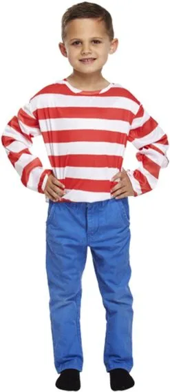 Childrens Red & White Wally Style Striped Fancy Dress Jumper