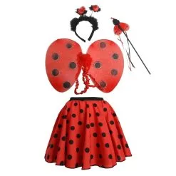 Childs 15" Red & Black Spot Ladybird Headband Wings & Skater Skirt Insect Set