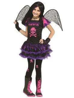 Fun World Kids Age 12-14 Pink Skull Fairy Punk Halloween Fancy Dress