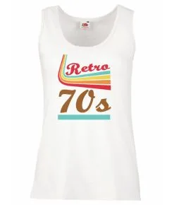 Ladies White Retro 70s Dance Disco Hippy Vintage Printed Vest Top