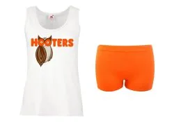 New Logo Hooters Bar Girl T-shirt Vest With Orange Bum Shorts
