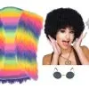 Ladies 70s Disco Diva 1970s Glam Rock Fur Waistcoat Shades & Afro Kit