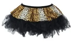 Ladies 12" Leopard Print Black Cyber Tutu Skirt Wild Party Animal Fancy Dress