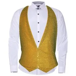 Childrens Gold Sequin Boys & Girls Backless Waistcoat Circus Fancy Dress White Trim