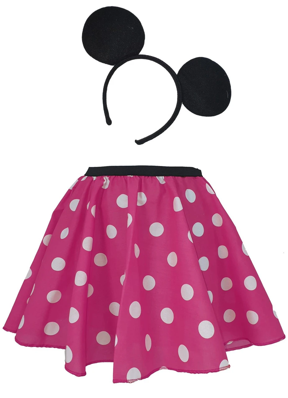 Adults 15" Mini Polka Dot Cartoon Mrs Mouse Skater Skirt & Ears Set Fancy Dress 2 Adults 15" Mini Polka Dot Cartoon Mrs Mouse Skater Skirt & Ears Set Fancy Dress - Image 2