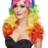 Womans Rainbow Curl LGBT Pride Stay Safe NHS Fancy Dress Wig