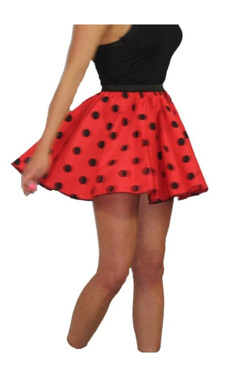 Adults Red & Black Polka Dot 15" Skater Skirt Full Circle Fancy Dress 60s 70s 3 Adults Red & Black Polka Dot 15" Skater Skirt Full Circle Fancy Dress 60s 70s - Image 3